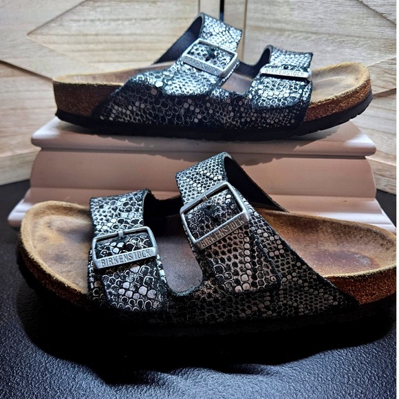 Birkenstock Metallic Snake Sandals Wmn 38 (7.5) Silver Double
